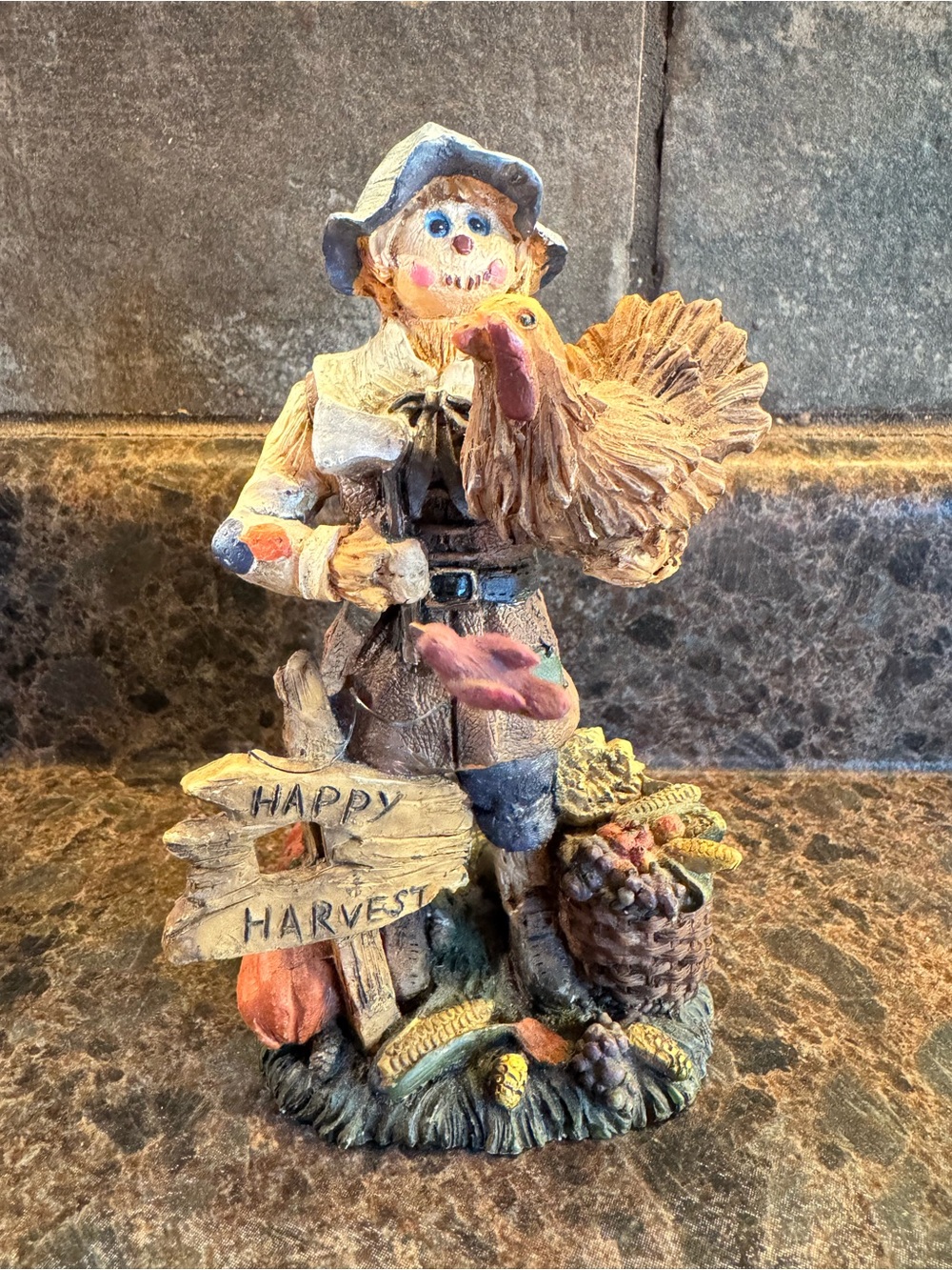 Autumn Harvest Scarecrow Figurine - Brown & Cream Home Art 5.5”